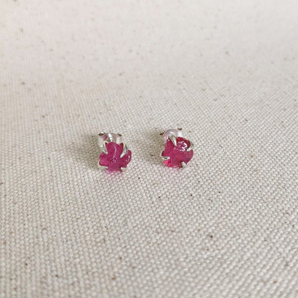 Sterling silver raw ruby studs